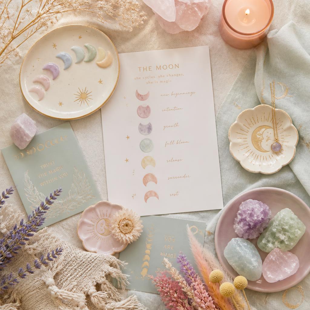 Moon phase wall hanging with crystals
