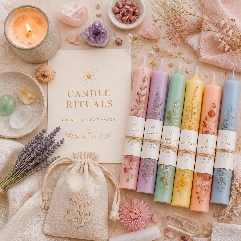 Candle ritual with crystals
